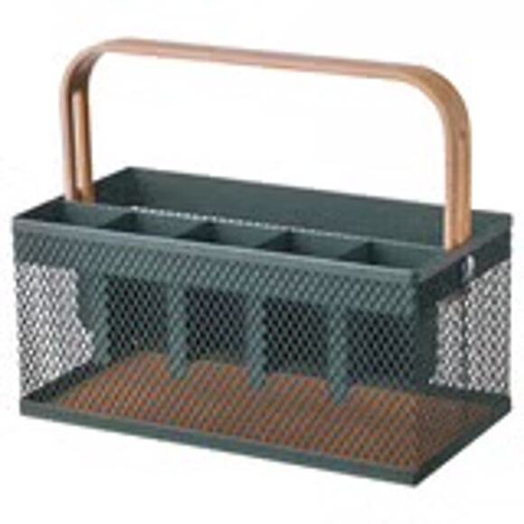 IKEA VIMPELFISK Bamboo Cutlery Holder Gray Turquoise Portable Tabletop Organizer - Picture 1 of 3